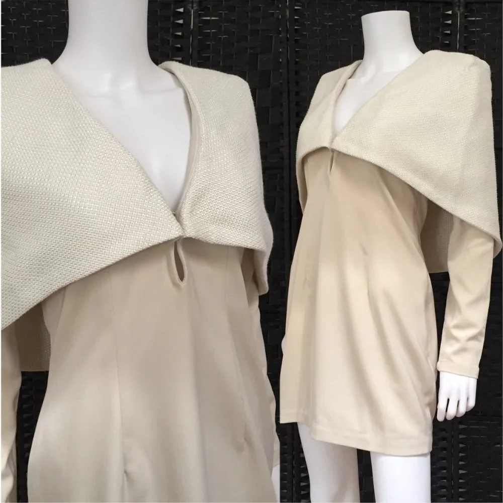 Asilio Almost Famous glamour cape dress Ivory 4 - Picture 2 of 7